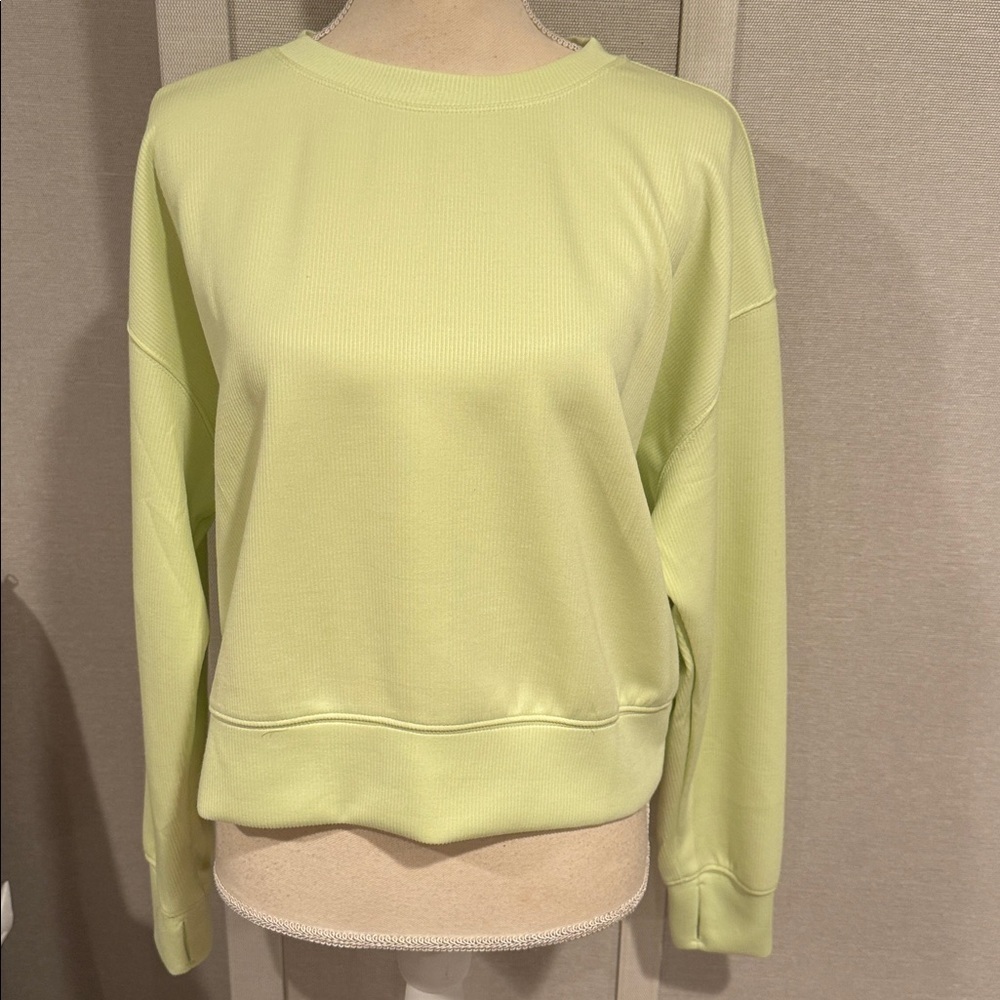DANSKIN Lime Green Ribbed Crewneck Sweatshirt w/ thumbholes size Medium